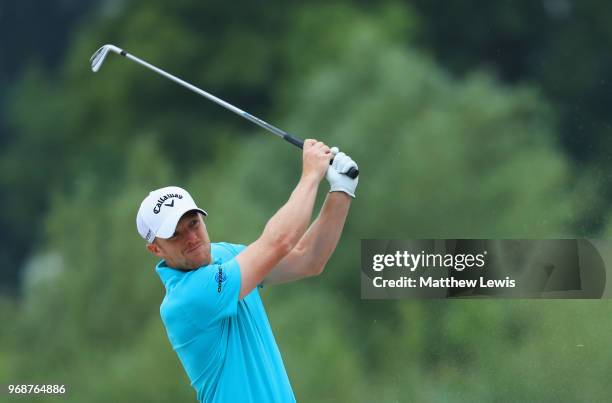 David Horsey of England plays his second shot on the 10th hole during day one of the 2018 Shot Clock Masters at Diamond Country Club on June 7, 2018...