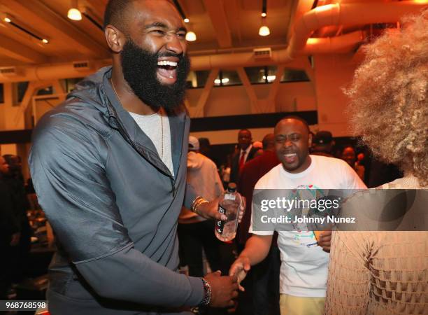 Kyle O'Quinn and DJ Webstar attend the NBPA PVA x Finals Viewing Party at NBPA Headquarters on June 6, 2018 in New York City.