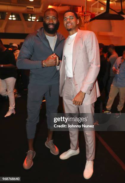 Kyle O'Quinn and Tobias Harris attend the NBPA PVA x Finals Viewing Party at NBPA Headquarters on June 6, 2018 in New York City.