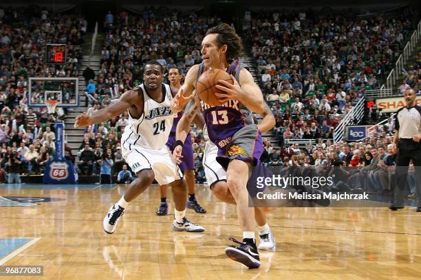 Steve Nash of the Phoenix Suns moves the ball against the Utah Jazz during the game at EnergySolutions Arena on January 25, 2010 in Salt Lake City,...