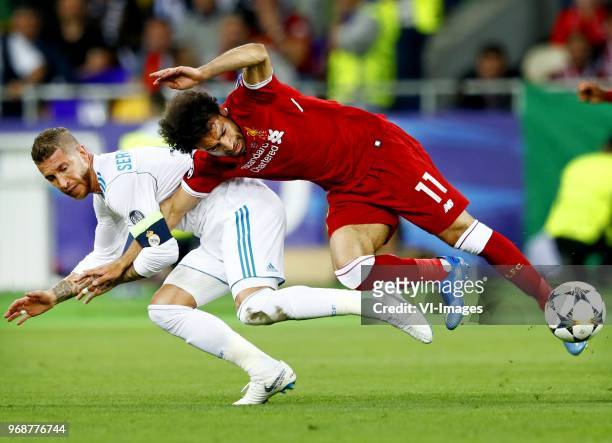 Sergio Ramos of CF Real Madrid, Mohamed Salah of Liverpool FC during the UEFA Champions League final between Real Madrid and Liverpool on May 26,...