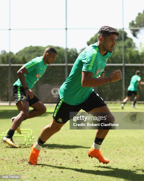 Dimitri Petratos of Australia runs during the Australian Socceroos Training Session at the Gloria Football Club on June 7, 2018 in Antalya, Turkey.