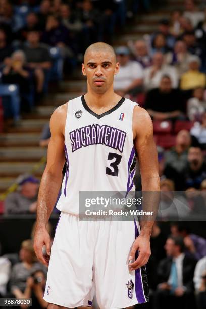 Ime Udoka of the Sacramento Kings stands on the court during the game against the Golden State Warriors on January 26, 2010 at ARCO Arena in...