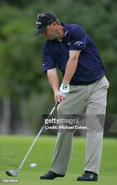 Cameron Beckman hits a drive during the second round of the Mayakoba Golf Classic at El Camaleon Golf Club held on February 19, 2010 in Riviera Maya,...