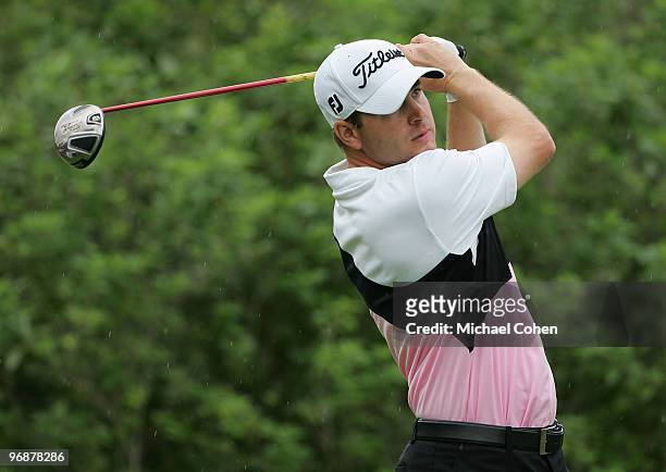 Matt Weibring hits a drive during the second round of the Mayakoba Golf Classic at El Camaleon Golf Club held on February 19, 2010 in Riviera Maya,...