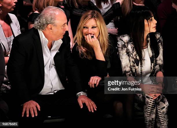 Philip Green, Kate Moss and Annabel Nielsen at the Fashion for Relief show for London Fashion Week Autumn/Winter 2010 at Somerset House on February...
