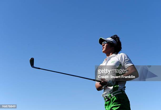 Ryo Ishikawa of Japan plays his approach shot on the seventh hole during round three of the Accenture Match Play Championship at the Ritz-Carlton...
