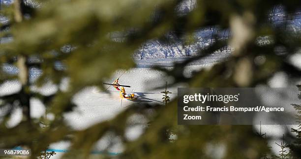 Manuel Osborne-Paradis of Canada crashes during the men's alpine skiing Super-G on day 8 of the Vancouver 2010 Winter Olympics at Whistler Creekside...