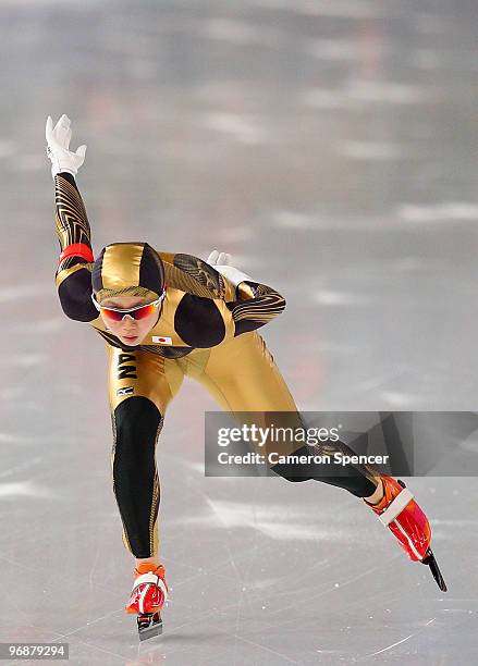 Miho Takagi of Japan competes in the women's speed skating 10000 m final on day 7 of the Vancouver 2010 Winter Olympics at Richmond Olympic Oval on...