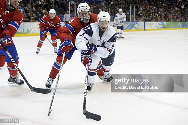 Winter Olympics: USA Ryan Kesler in action vs Norway Mads Hansen during Men's Preliminary Round - Group A Game 7 at Canada Hockey Place. Vancouver,...