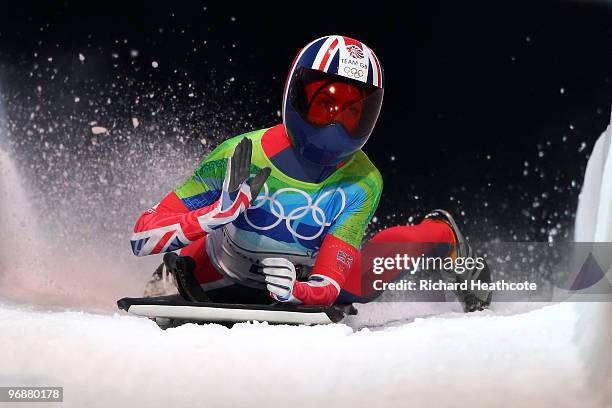 Amy Williams of Great Britain and Northern Ireland competes in the women's skeleton fourth heat on day 8 of the 2010 Vancouver Winter Olympics at the...