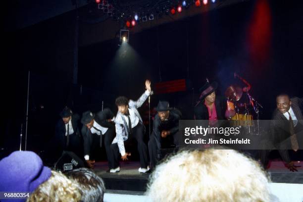 Jimmy Jam, Terry Lewis, Morris Day, Jellybean Johnson, Jesse Johnson, and Jerome Benton of the band The Time perform at First Avenue nightclub in...