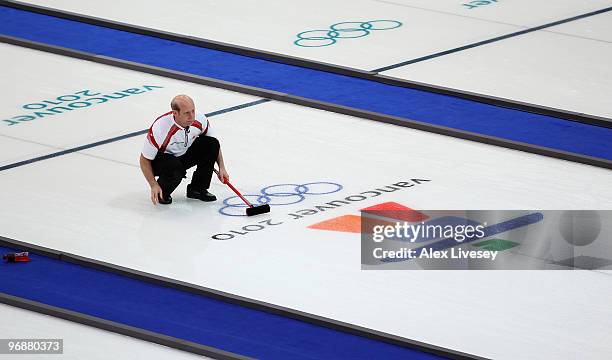 Kevin Martin of Canada looks on during the Men's Curling Round Robin match between Denmark and Canada on day 8 of the Vancouver 2010 Winter Olympics...