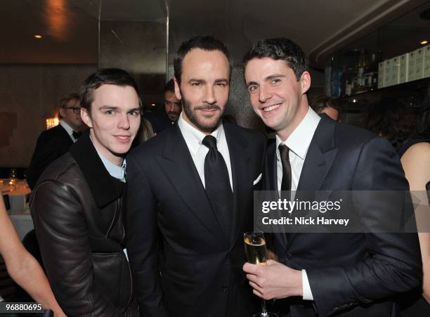 Nicholas Hoult, Tom Ford and Matthew Goode attend private dinner hosted by Vogue Editor Alexandra Shulman and Nick Jones on February 19, 2010 in...