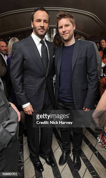Tom Ford and Christopher Bailey attends private dinner hosted by Vogue Editor Alexandra Shulman and Nick Jones on February 19, 2010 in London,...