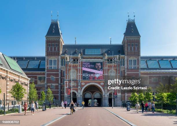 General view of the National Museum from the Museumplein Square on May 28, 2018 in Amsterdam, Netherlands. The museum is dedicated to arts and...