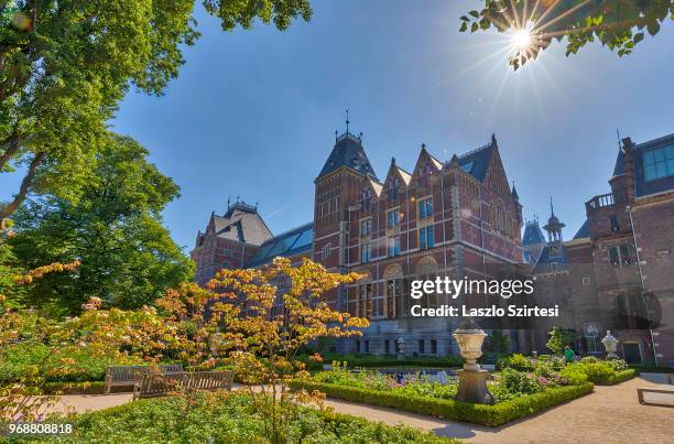 General view of the National Museum and its garden from the Hobbemastraat Street on May 28, 2018 in Amsterdam, Netherlands. The museum is dedicated...