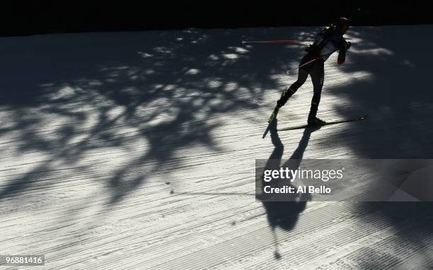 Magdalena Neuner of Germany competes during the Biathlon Women's 15 km individual on day 7 of the 2010 Vancouver Winter Olympics at Whistler Olympic...