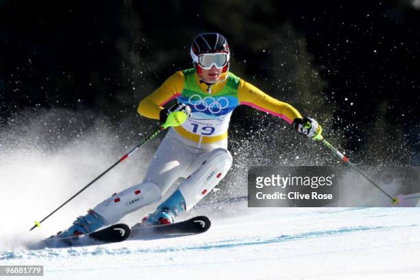 Maria Riesch of Germany competes during the Alpine Skiing Ladies Super Combined Slalom on day 7 of the Vancouver 2010 Winter Olympics at Whistler...