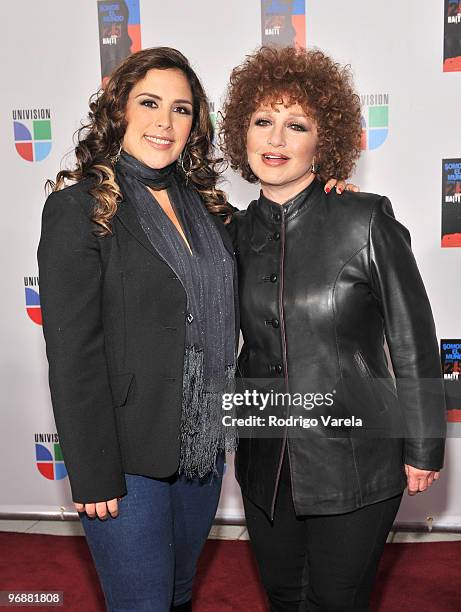 Angelica Vale and Angelica Maria arrive at recording of "Somos El Mundo" - "We Are The World" by Latin recording artist at American Airlines Arena on...