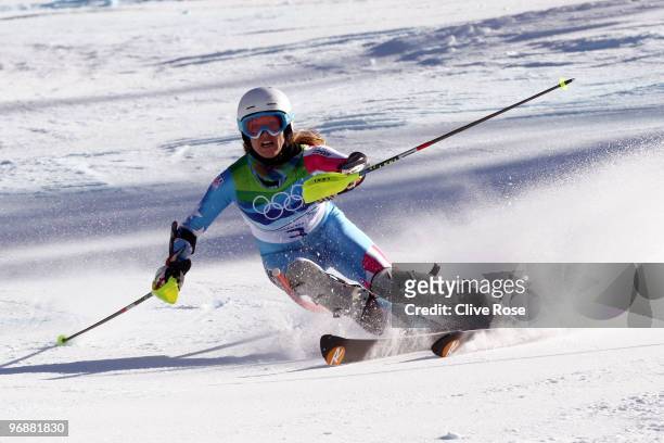 Julia Mancuso of The United States competes during the Alpine Skiing Ladies Super Combined Slalom on day 7 of the Vancouver 2010 Winter Olympics at...