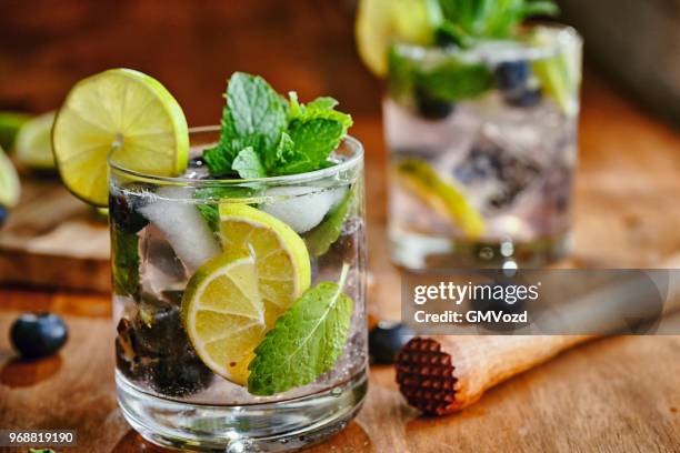 blaubeer-mojito - gin stock-fotos und bilder