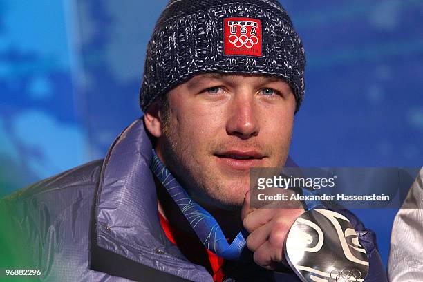 Bode Miller of United States celebrates winning the Silver medal during the medal ceremony for the men's Super-G on day 8 of the Vancouver 2010...