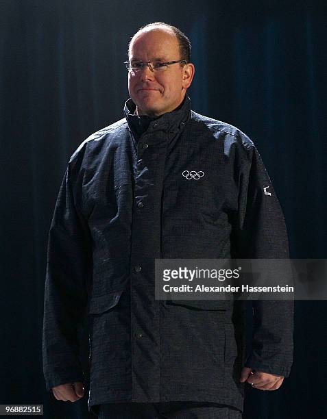 Prince Albert II of Monaco attends the medla ceremony day 8 of the Vancouver 2010 Winter Olympics at Whistler Medals Plaza on February 18, 2010 in...