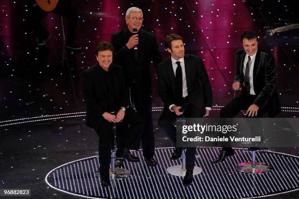 Pupo, Marcello Lippi, Emanuele Filiberto and Luca Canonici attend the 60th Sanremo Song Festival at the Ariston Theatre On February 19, 2010 in San...