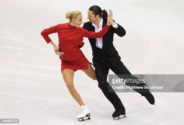 Oksana Domnina and Maxim Shabalin of Russia compete in the Figure Skating Compulsory Ice Dance on day 8 of the Vancouver 2010 Winter Olympics at the...