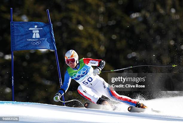 Stepan Zuev of Russia competes in the men's alpine skiing Super-G on day 8 of the Vancouver 2010 Winter Olympics at Whistler Creekside on February...