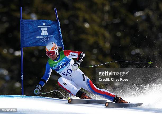 Stepan Zuev of Russia competes in the men's alpine skiing Super-G on day 8 of the Vancouver 2010 Winter Olympics at Whistler Creekside on February...