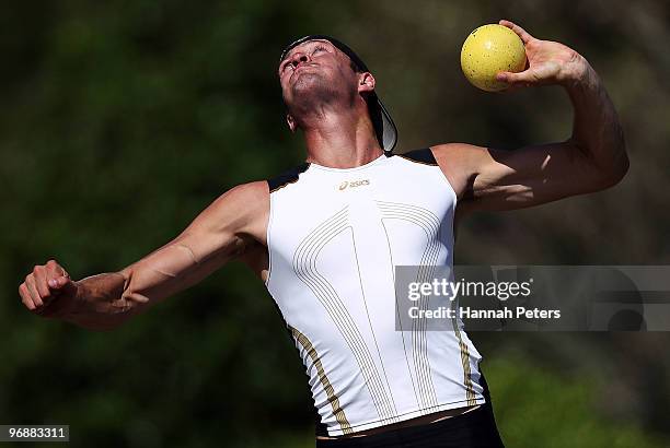 Kieran Fowler of Athletics Taieri competes in the Men's Shot Put during the Trans Tasman 21 Athletics Match at Waitakere Stadium on February 20, 2010...