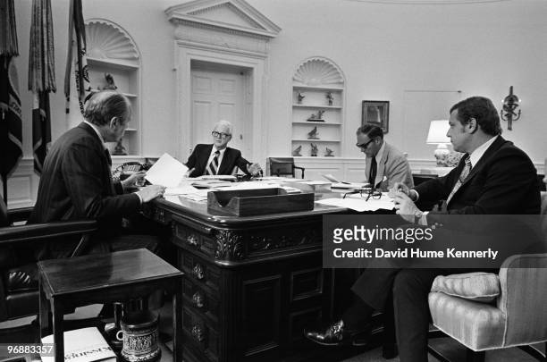 White House Chief of Staff Alexander Haig meets with President Gerald R. Ford in the Oval Office to discuss the pardon of former President Richard...