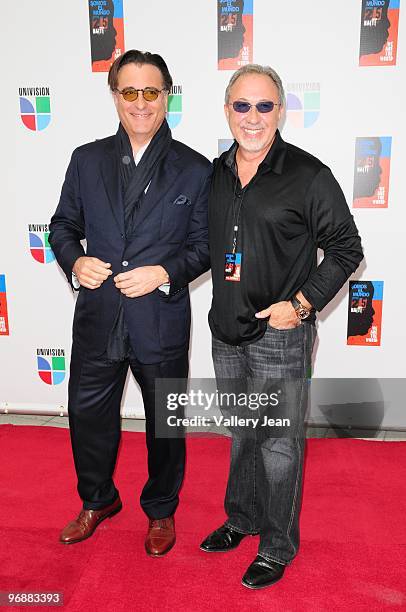 Actor Andy Garcia and Emilio Estefan arrives at the recording of ''Somos El Mundo'' 25 para Haiti - ''We Are The World'' by Latin recording artits at...