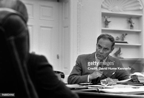 White House Chief of Staff Alexander Haig meets with President Gerald R. Ford in the Oval Office at the White House six days after Ford became...