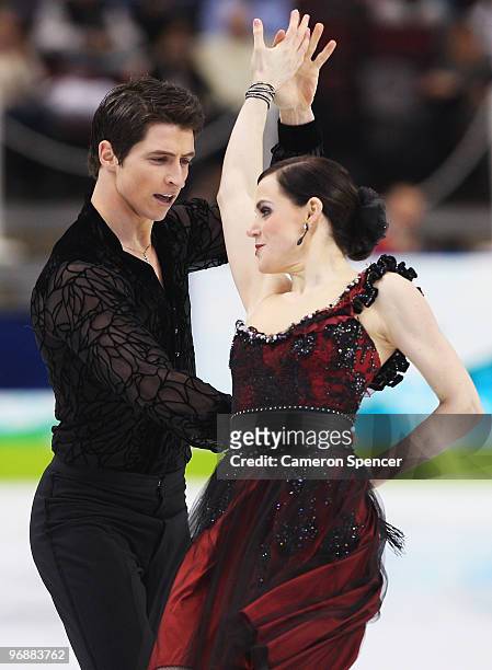 Tessa Virtue and Scott Moir of Canada compete in the Figure Skating Compulsory Ice Dance on day 8 of the Vancouver 2010 Winter Olympics at the...