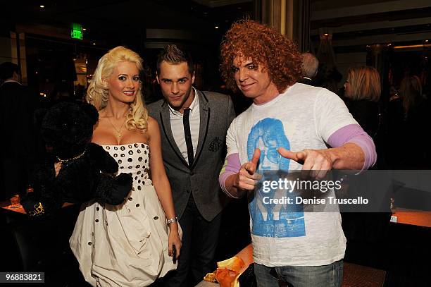 Holly Madison, Josh Strickland and Carrot Top attend the reception for the world premiere of Cirque du Soleil's "Viva ELVIS" at Aria in CityCenter on...
