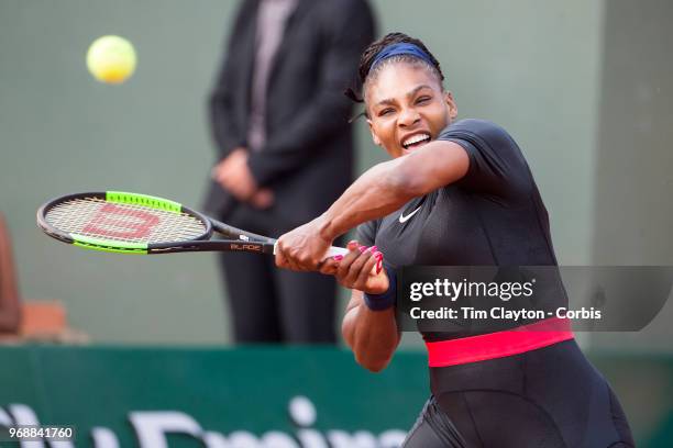 June 3. French Open Tennis Tournament - Day Eight. Serena Williams of the United States in action with sister Venus Williams of the United States...