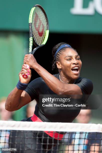 June 3. French Open Tennis Tournament - Day Eight. Serena Williams of the United States in action with sister Venus Williams of the United States...