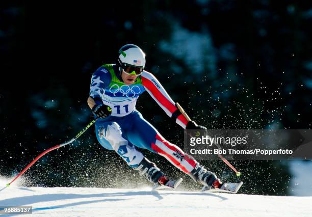 Bode Miller of the USA competes in the men's alpine skiing Super-G on day 8 of the Vancouver 2010 Winter Olympics at Whistler Creekside on February...