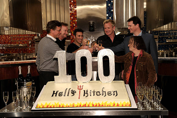 Fox's Kevin Reily, executive producer Kent Weed, executive producer Arthur Smith, Chef Gordon Ramsay, Fox's Peter Rice and Fox's Mike Darnell at Fox...