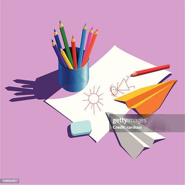 coloured pencils - different hobbies stock illustrations