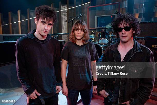 Peter Hayes, Leah Shapiro and Robert Levon Been of Black Rebel Motorcyle Club performs on Fuel Tv's "The Daily Habit" on February 19, 2010 in Los...