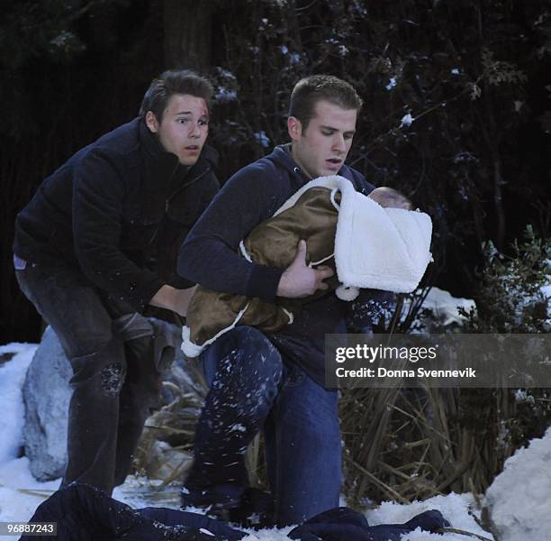 Scott Clifton , Scott Evans and baby in a scene to begin airing the week of February 15, 2010 on Disney General Entertainment Content via Getty...