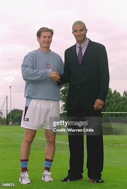 West Ham manager Glenn Roeder introduces his new summer signing David James to the press during the press conference held at Chadwell Heath, in...