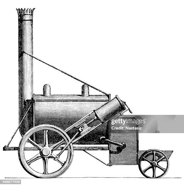 trevithick und seinem partner, seinen cousin andrew vivian, patentierte einen dampf-trainer - zug mit dampflokomotive stock-grafiken, -clipart, -cartoons und -symbole