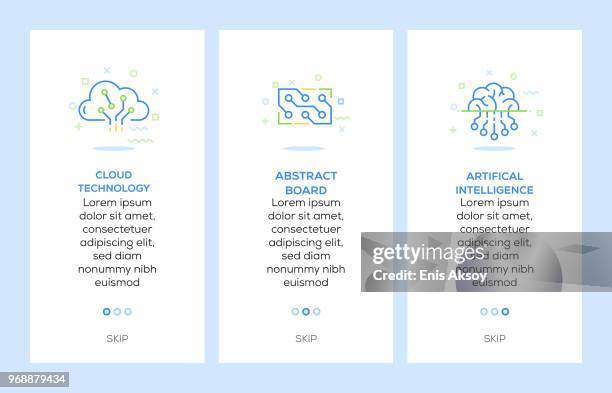 icons of cloud technology, abstract board, artifical intelligence. electronics concept web elements - semiconductor stock illustrations
