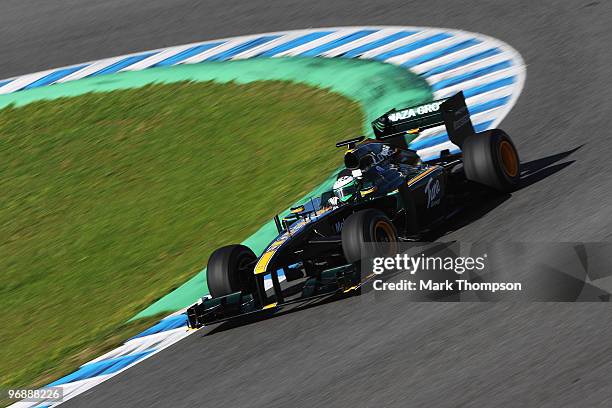 Heikki Kovalainen of Finland and Lotus drives during winter testing at the Circuito De Jerez on February 19, 2010 in Jerez de la Frontera, Spain.