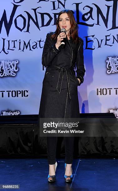 Actress Anne Hathaway appears onstage at Walt Disney Pictures & Buena Vista Records "Alice in Wonderland" Fan Event at Hollywood & Highland on...